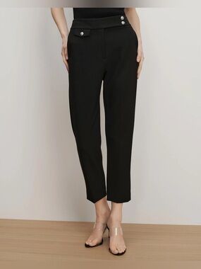 Veronica Beard Renzo Crest Button Pant Black Cropped Slim Leg Size 10